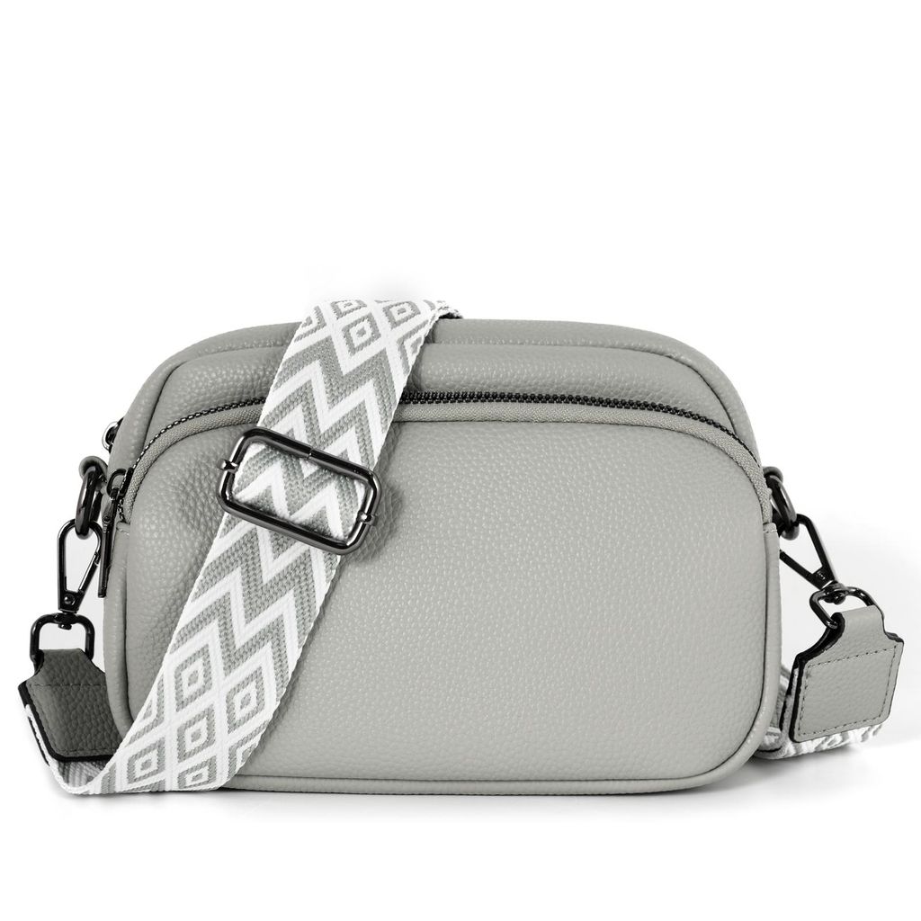 Umhängetasche Damen Handy Umhängetasche Kunstleder Crossbody Bag Damen, mit 3 fächern Handtasche mit Verstellbar Abnehmbar Schultergurt (Grau)