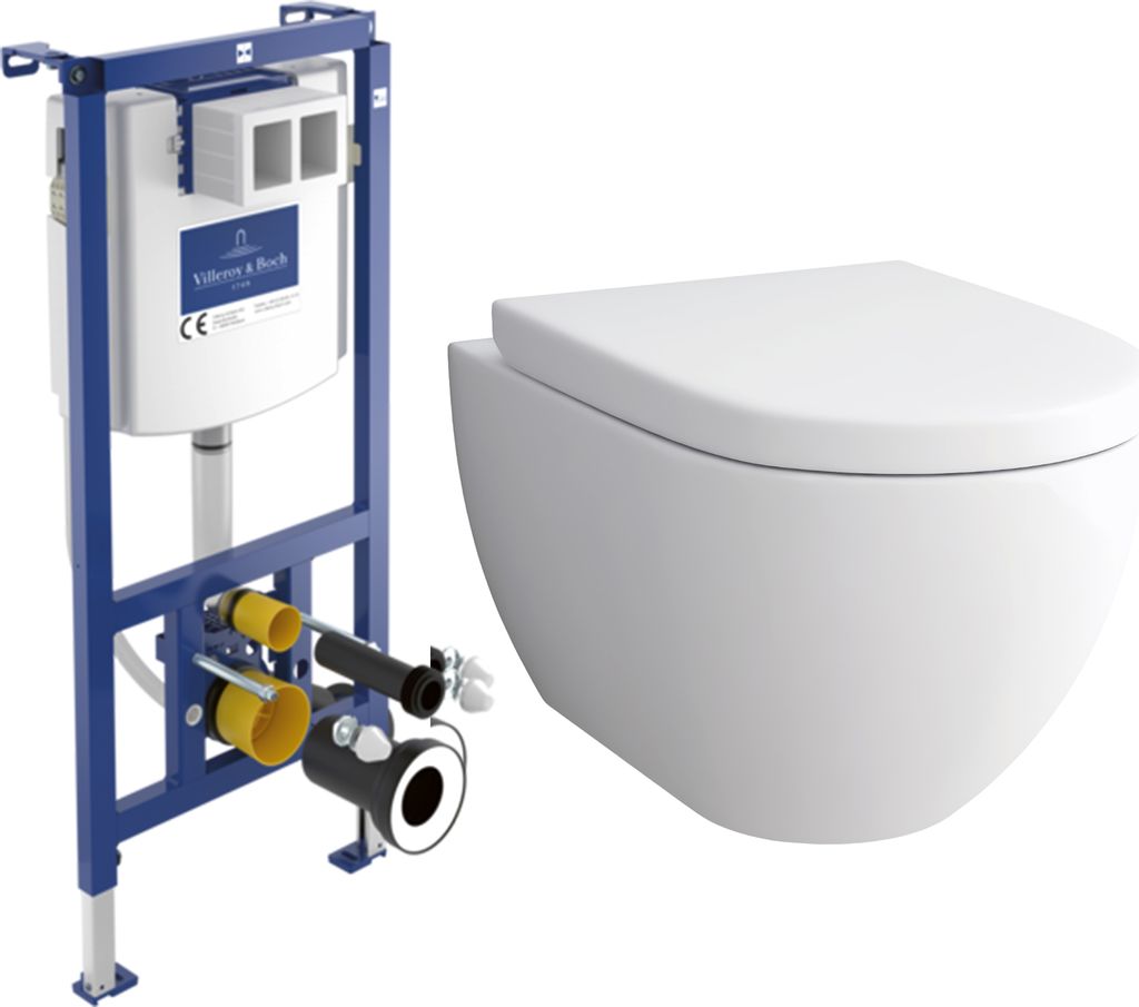 Alpenberger Spülrandloses Dusch WC Set mit ViConnect (Villeroy & Boch) Unterputz-Spülkasten | Wandhängende Toilette mit WC Sitz Softclose | Komp...