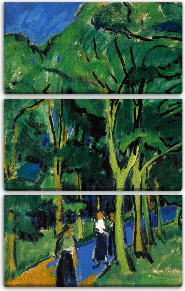 Leinwandbild 3-teilig (80x120cm): Ernst Ludwig Kirchner - WALDSTRASSE, echter Holz-Keilrahmen inkl. Aufhänger, handgefertigt in Deutschland