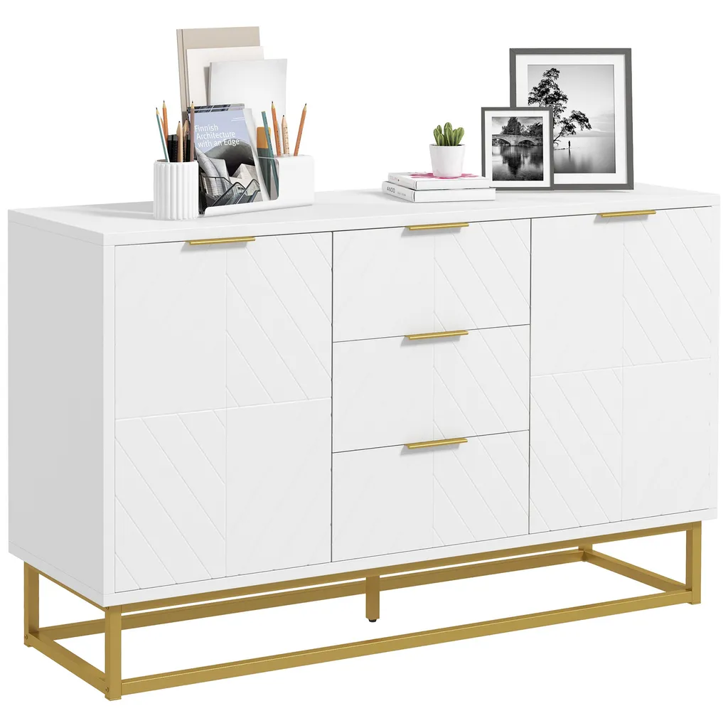 Buffet blanc design avec pieds métal et étagères ajustables HOMCOM