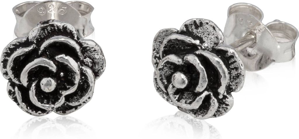 Paar Rose Blumen Ohrstecker 925 Silber Oxidiert Ohrschmuck 8mm Kleine Ohrringe