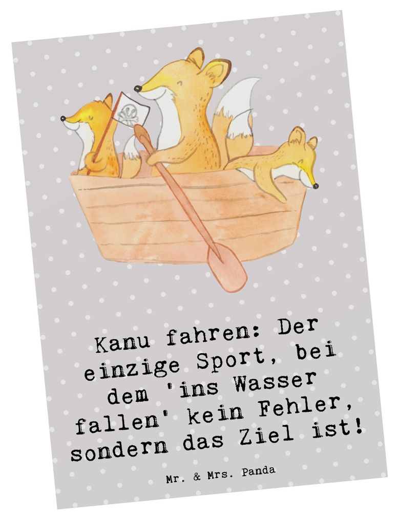 Mr. & Mrs. Panda Grußkarte Kanu Abenteuer - Grau Pastell - Geschenk, einzelkarte, Postkarte, Sportler Geschenke, Kunstkarten, Teamarbeit, Postkart...