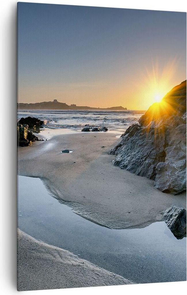 Bild auf Leinwand - Leinwandbild - Einteilig - Landschaft britisch Ufer Küste - 80x120cm - Wand Bild - Wandbilder - Leinwanddruck - Wanddekoration...
