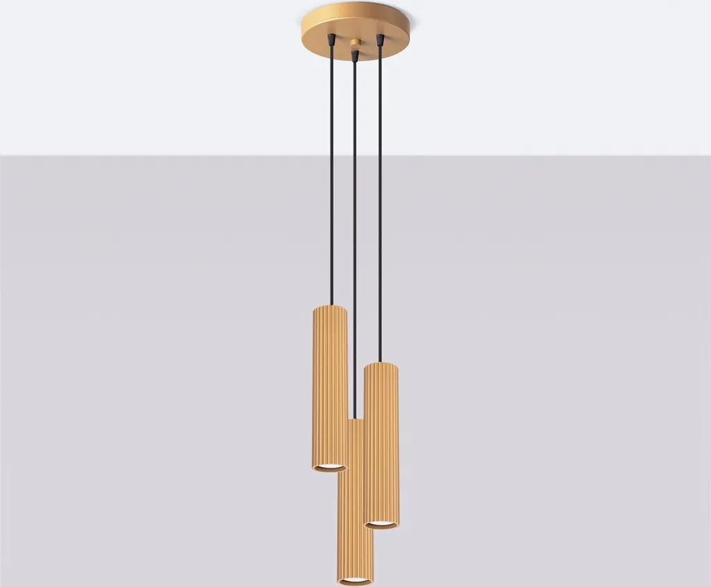 Lampadario a Sospensione KARBON 3P Oro Sollux - 5 Anni Garanzia