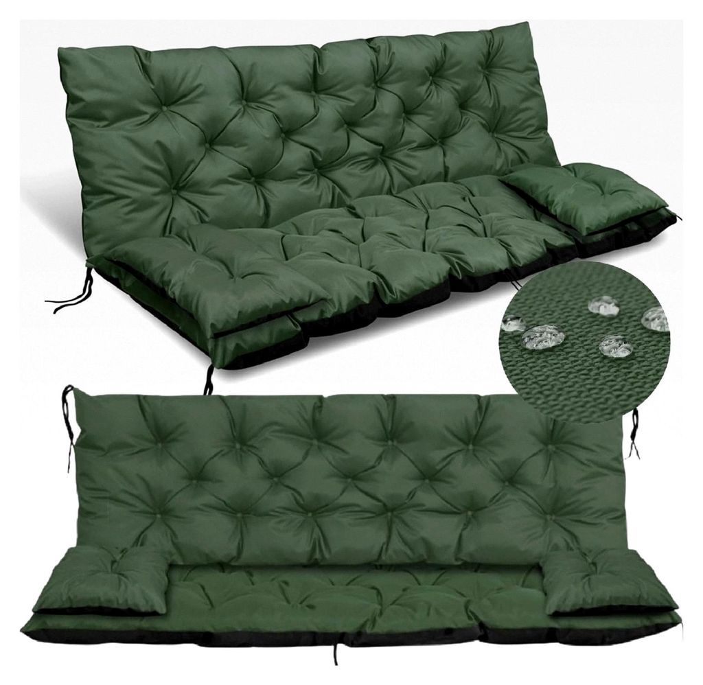 Schaukelkissen-Set großes Kissen 180 x 60 x 50 cm und 2 kleinere Kissen Sitzpolster für Gartenbank und Schaukel gesteppt wasserabweisend