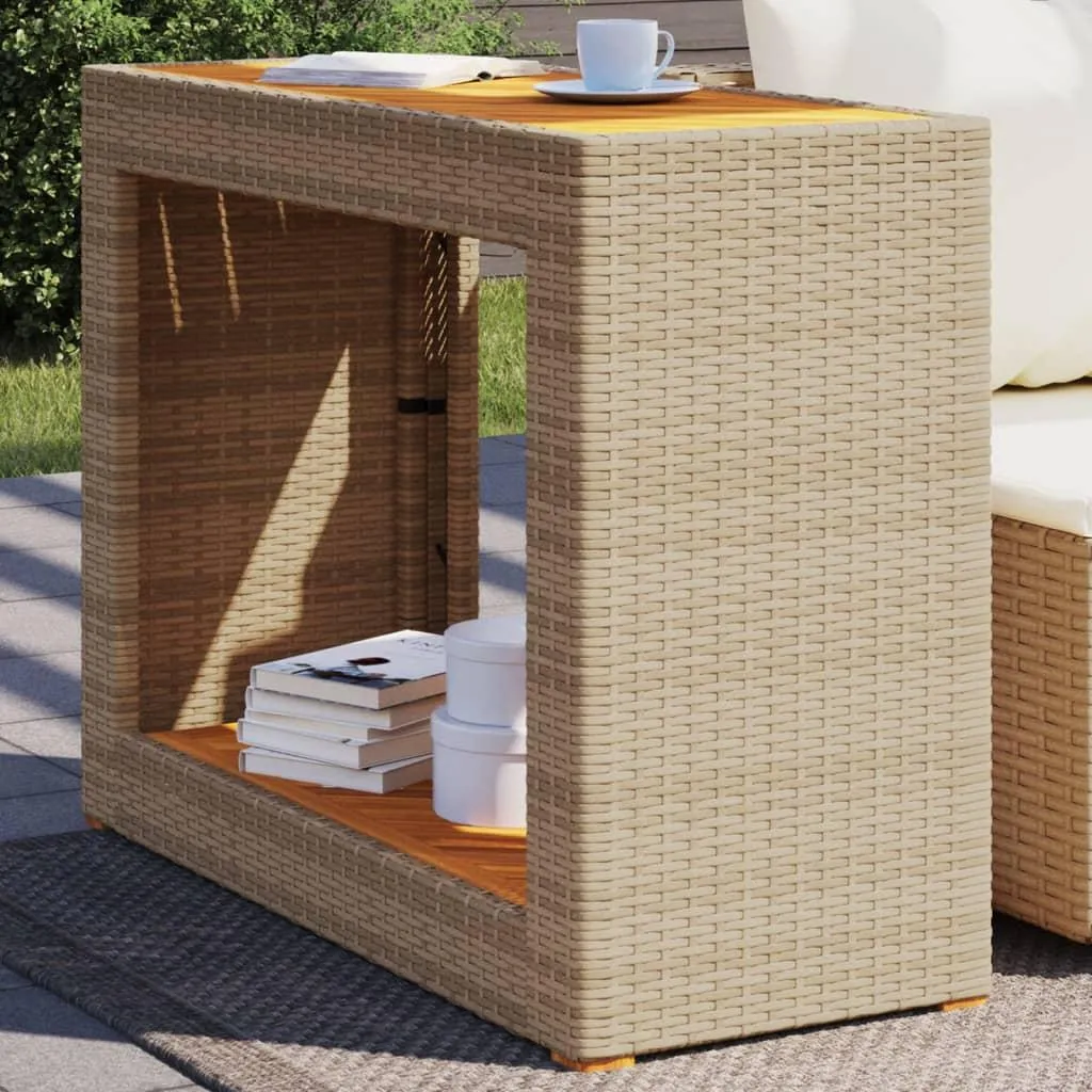 Table jardin beige polyrotin durable avec plateau bois anti-glisse - 2