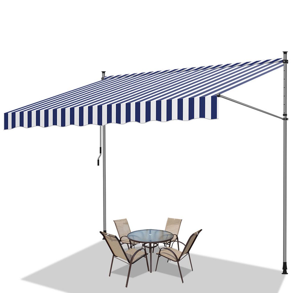 TolleTour Klemmmarkise 400x120cm Markise Höhenverstellbare Balkonmarkise mit Handkurbel Sonnenschutz ohne Bohren für Terrasse und Balkon Blau Weiß