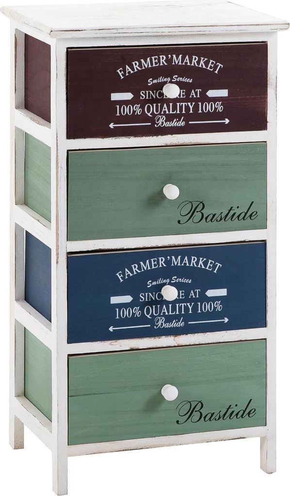 Kommode Mehrzweckschrank Schubladenkommode COLORIS in weiß, Anrichte mit 4 Schubladen in 3 Farben, Shabby Chic Vintage Look
