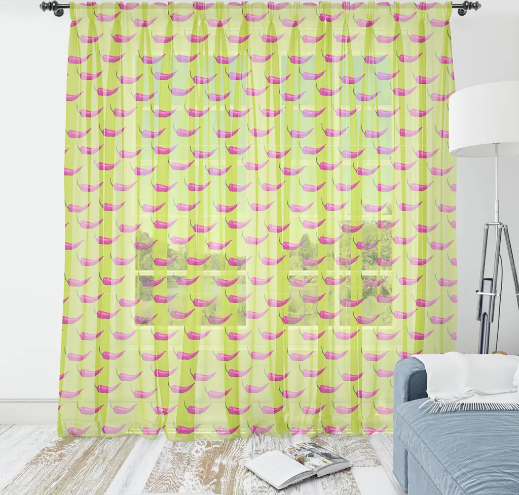 ABAKUHAUS Arazzo Pepper, Grafica pop moderna con peperoncini astratti colorati creativi e contemporanei, Arazzo in raso setoso per soggiorno e camera da letto, 220 cm x 274 cm, giallo verde magenta - 1