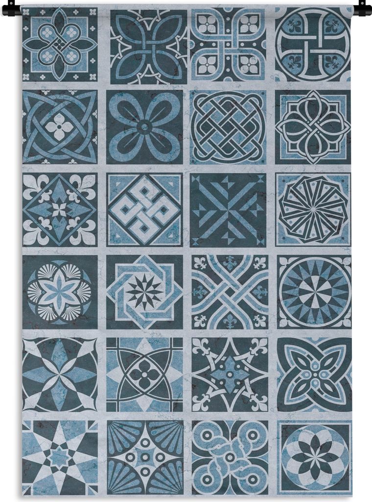 MuchoWow Wandteppich Wandbehang Blumen - Blau - Muster - Figuren 90x135 cm Tapisserie Dekoration Wandtuch - Baumwolle - Wandskulptur