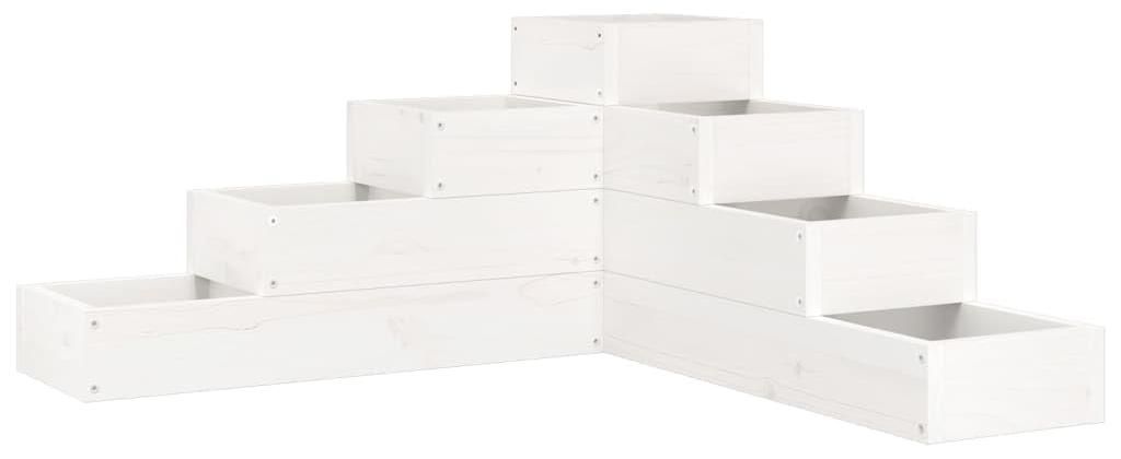 Pflanzenständer, L-förmiger Blumenständer, Pflanzkübel mit 4 Stufen, Pflanzgefäß, Pflanzbehälter, Blumenbank, weißes Kiefernholz