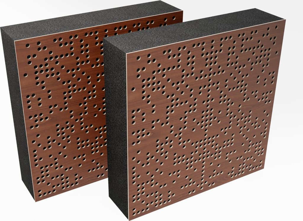 2er-Pack - AbFuser Schallabsorption-Diffuse Akustikplatte | 50 x 50 cm | Farbe: (Nuss, BINAR (100 mm))