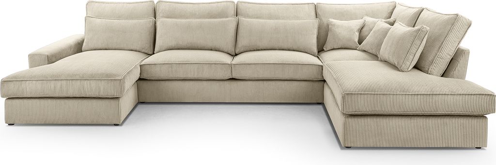 BETTSO Ecksofa Großes LForm Couch Couchgarnitur Eckcouch Sofa Ecksofa mit Kissen und Armlehnen aus Cordstoff VELENTINO Sand Rechts