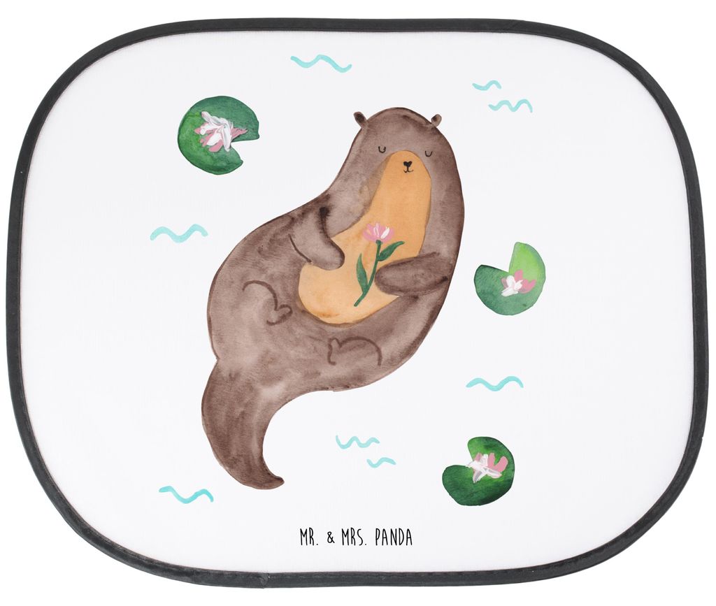 Mr. & Mrs. Panda Auto Sonnenblende Otter Seerose - Weiß - Geschenk, pkw sonnenschutz, Seeotter, hitzeschutz, glücklich, Wasser, Fluss