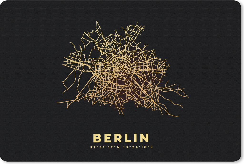 MuchoWow Mauspad Mousepad Berlin - Gold - Karte - Stadtplan - Karte 27x18 cm - Mousepads - Maus Mat - Pad - Mausunterlage - Büroartikel - Desk M...