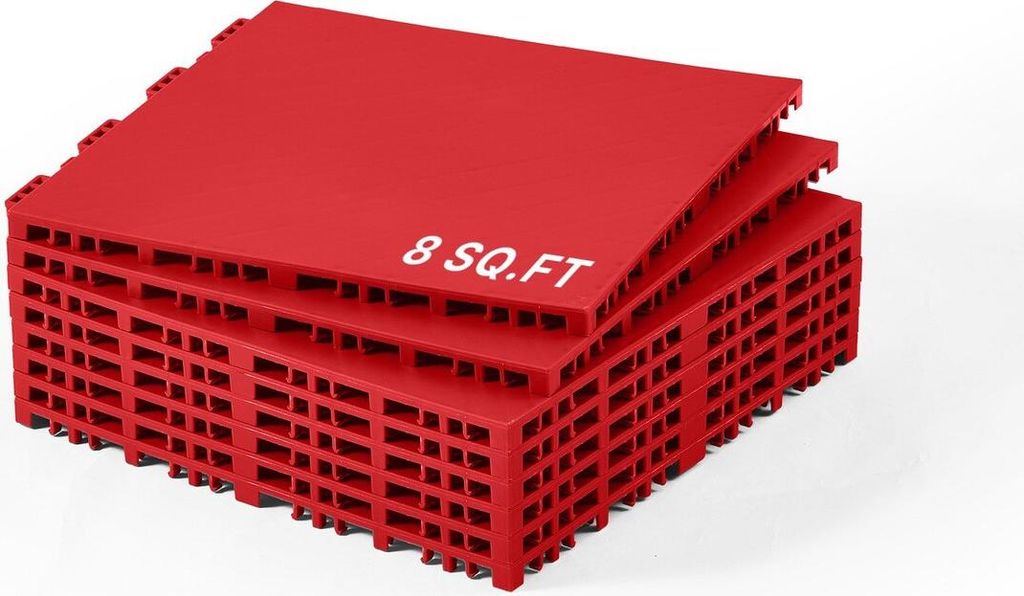 Gym Flooring Set 8 PCS Interlocking PP Puzzle Tiles Red
