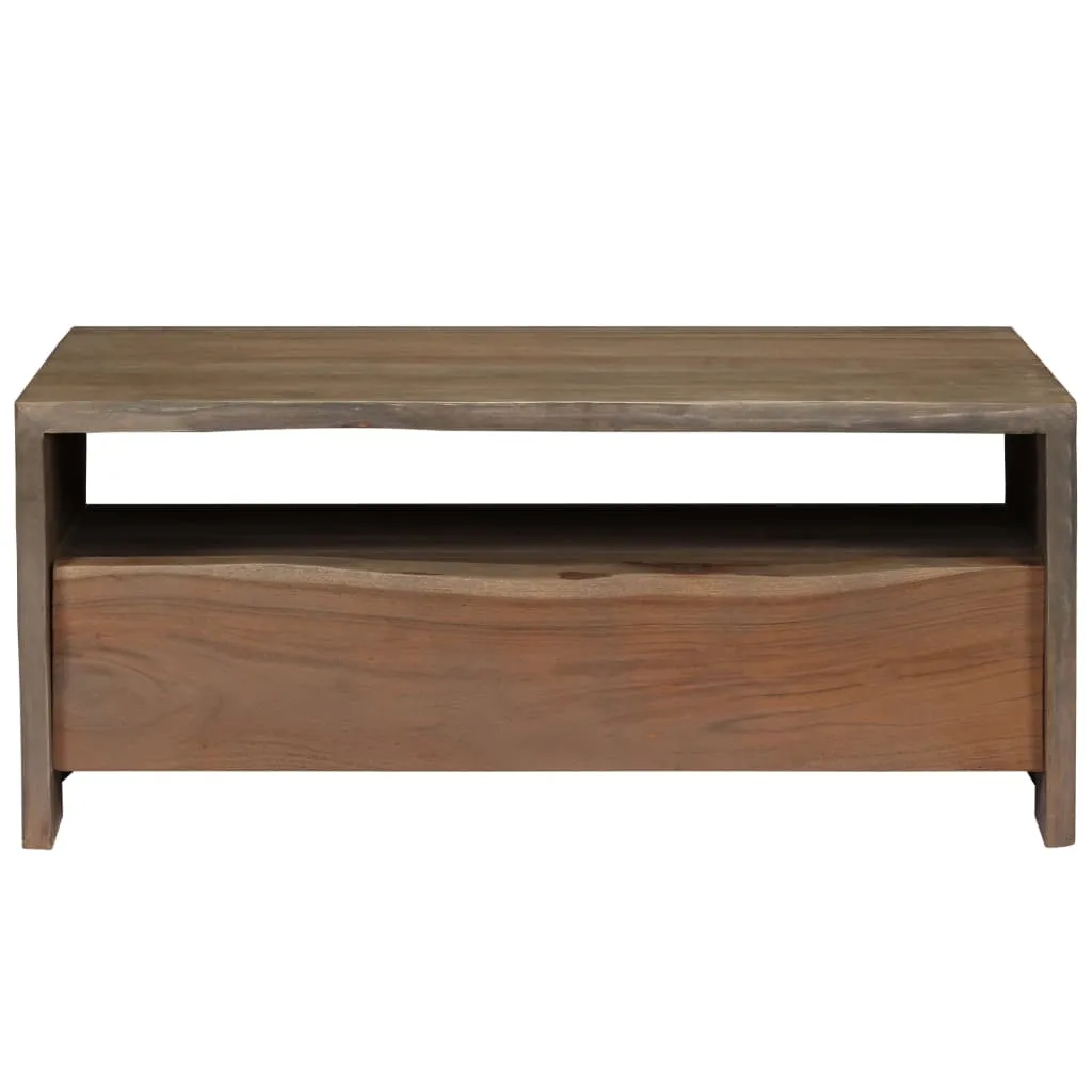 Table basse acacia gris massif robuste et stable bords naturels 90x50cm