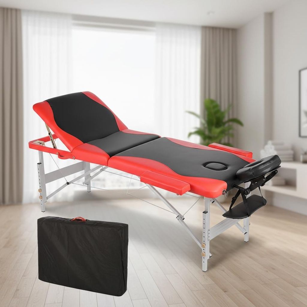 Table de massage 3 zones en aluminium noir/rouge Banc de Image du produit 