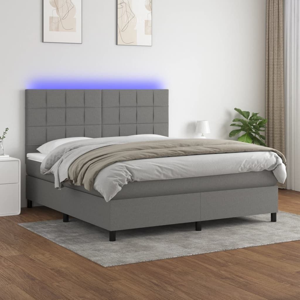 The Living Store Boxspringbett mit Matratze & LED Dunkelgrau 180x200 cm Stoff