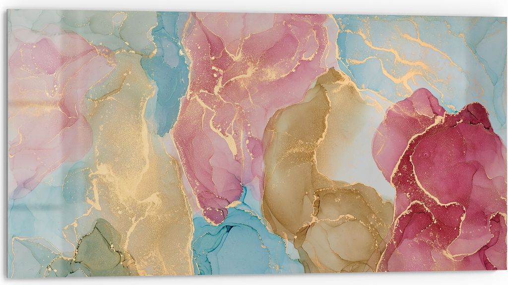 DEQORI Küchenrückwand Glas 80x40 cm 'Goldene Träume' Spritzschutz Bad Rückwand Küche