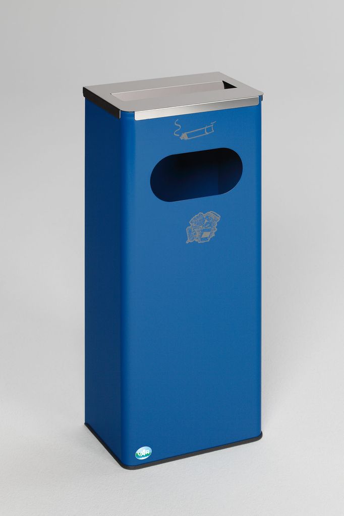 Robuster Kombiascher mit Edelstahl-Abdeckung | HxBxT 76x31x22cm | Verzinkter Stahl | Blau