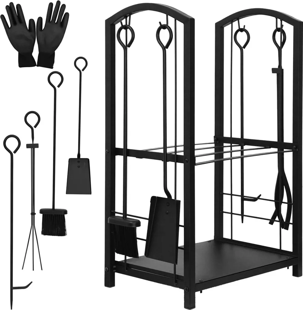 Mucola Porta Legna Grigio 6 Pezzi: Set Camino Completo Rettangolare