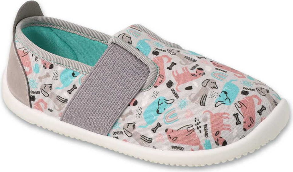 Hausschuhe Befado SOFTER 901X022 901Y022 barfuß grau mit Hunden