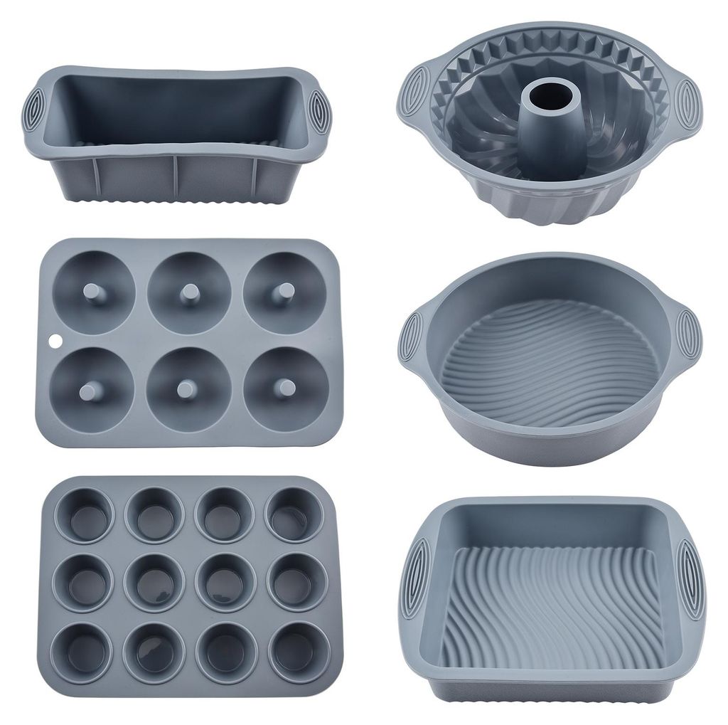 6-teiliges Silikon-Backform-Set für Backofen, Heißluftfritteuse, quadratische Donut-, Muffin-, Toast- und Brotformen, antihaftbeschichtet, leicht...