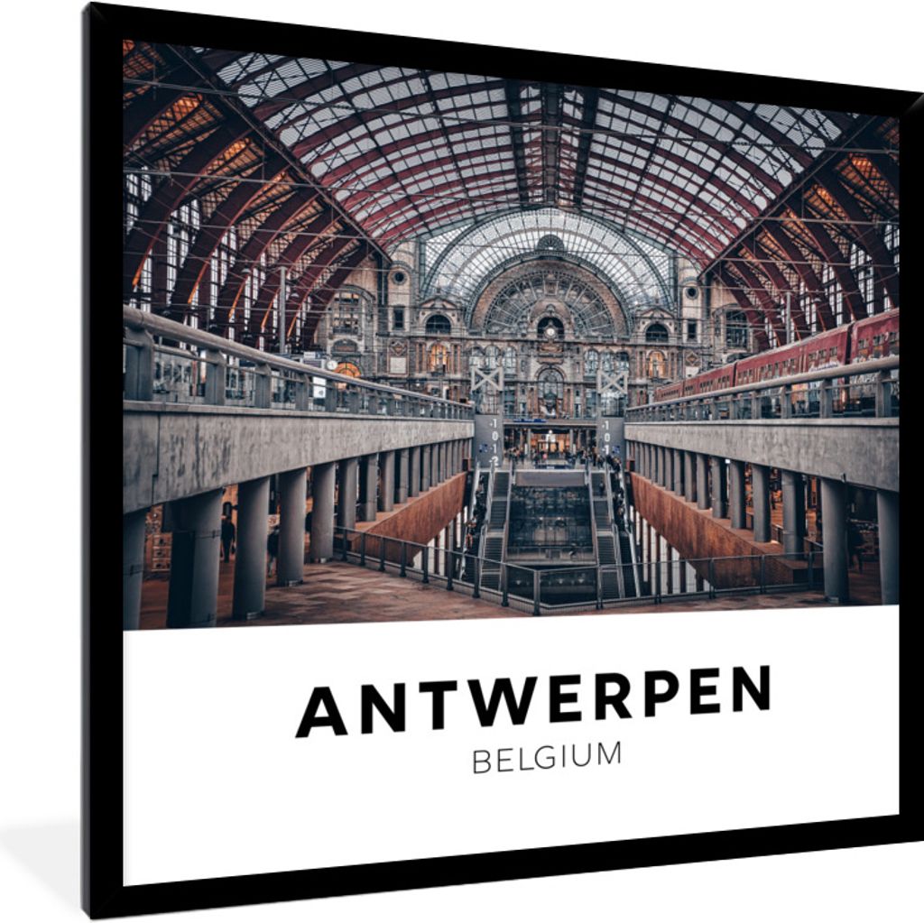 MuchoWow Gerahmtes Poster Antwerpen - Belgien - Bahnhof 40x40 cm - Poster mit Schwarzem Bilderrahmen Wandposter Rahmen Foto Bilder - Mit Rahmen -...