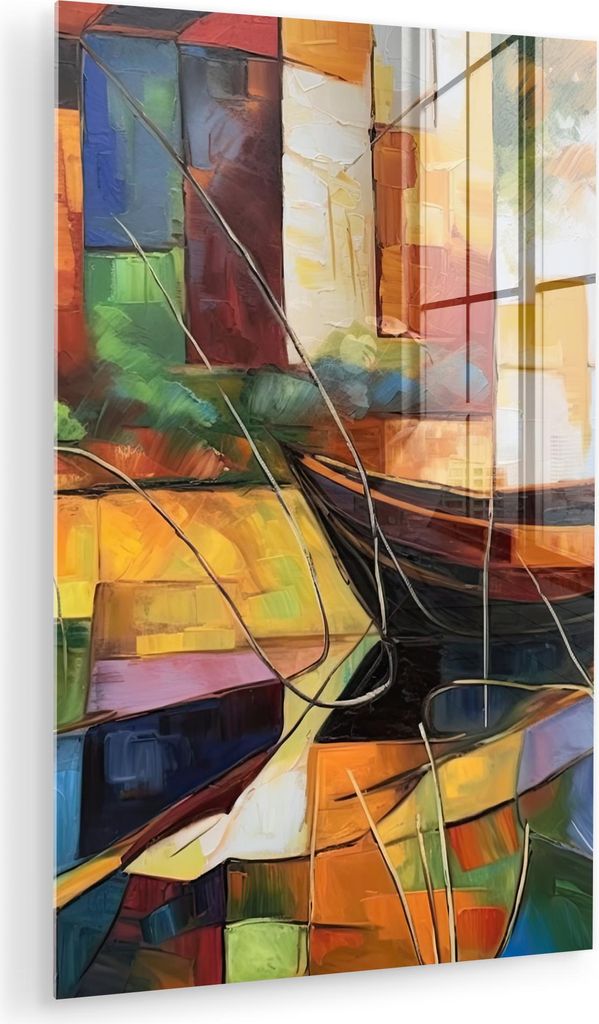 MuchoWow Glasbilder - Bilder auf Wandbild - Foto auf Glas Abstrakt - Kunst - Boot - Farben 40x60 cm Wanddekoration aus Glas - Acrylglasbild - Acryl...
