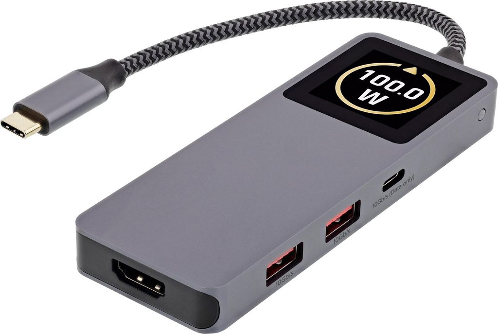 InLine USB 3.2 Gen.2 Hub, 3x USB-C, 2x USB-A, HDMI 4K, PD 100 W, Display, grau