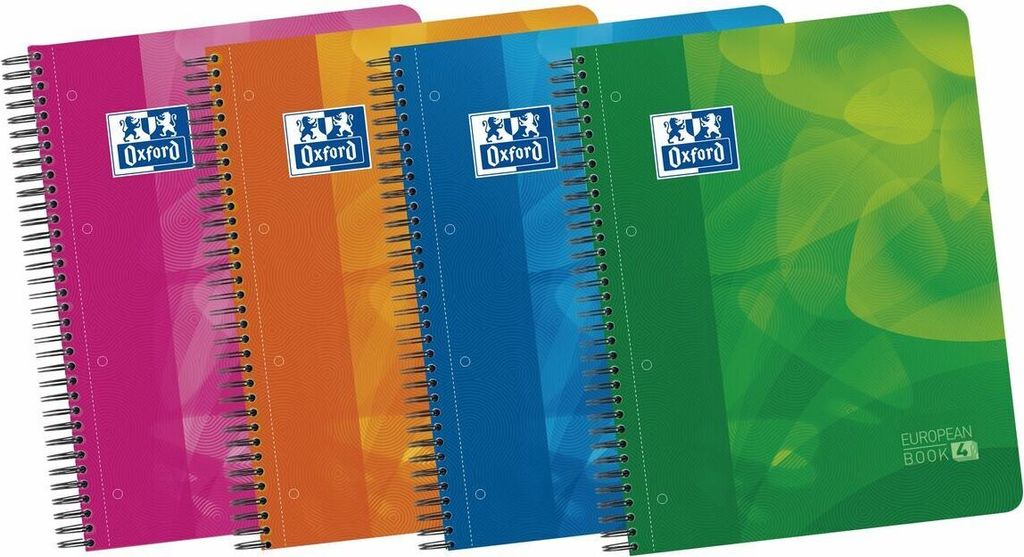 Oxford notizbuch europeanbook 4 mikroperforierte 120 blätter (50% frei) hztal kunststoffumschläge 4 trennblätter a4+ sortiert -5u-