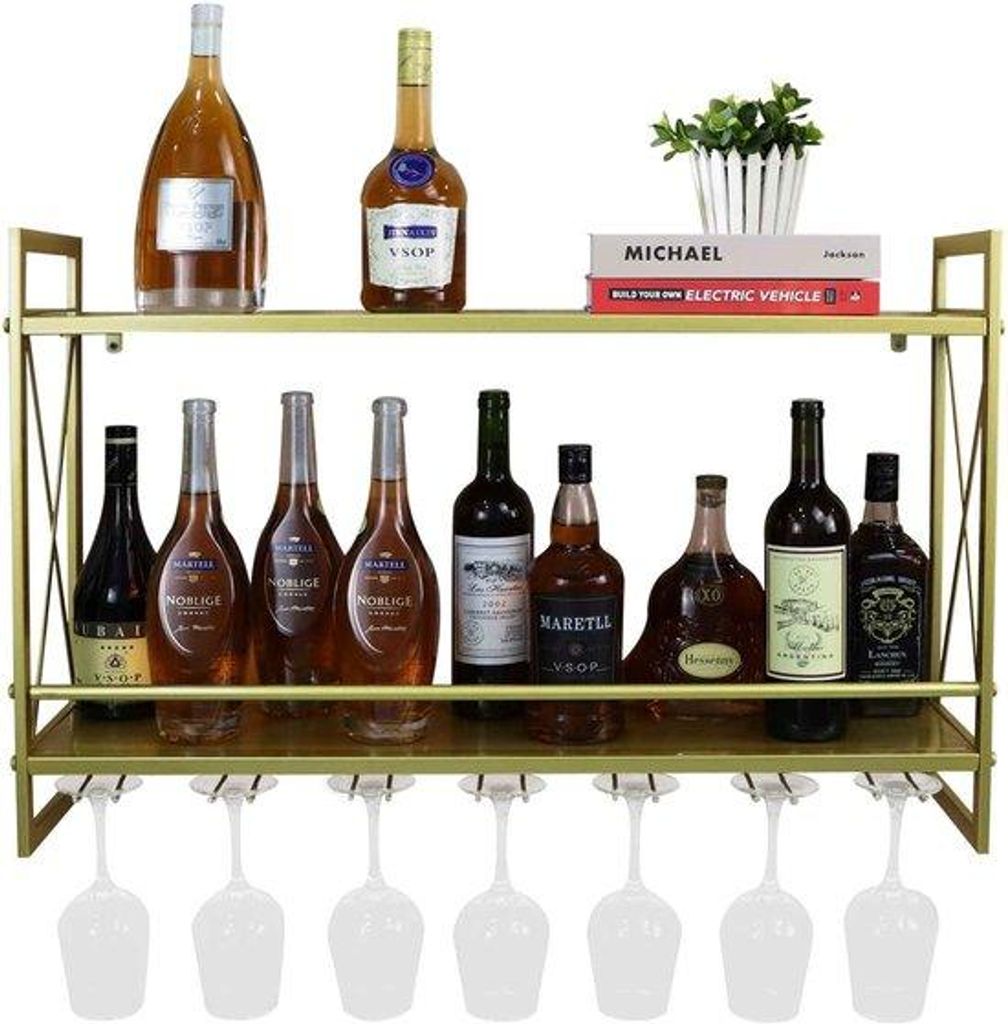 Wandgemonteerd Wijnrek mit Gold-Afwerking und Glasflaschenhaltern