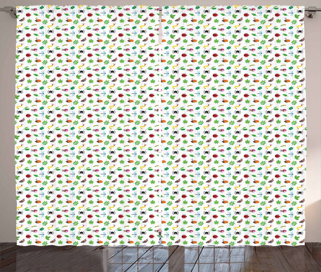 ABAKUHAUS Tiere Rustikaler Gardine, Nursery Cartoon Fauna, Schlafzimmer Kräuselband Vorhang mit Schlaufen und Haken, 280 x 175 cm, Mehrfarbig