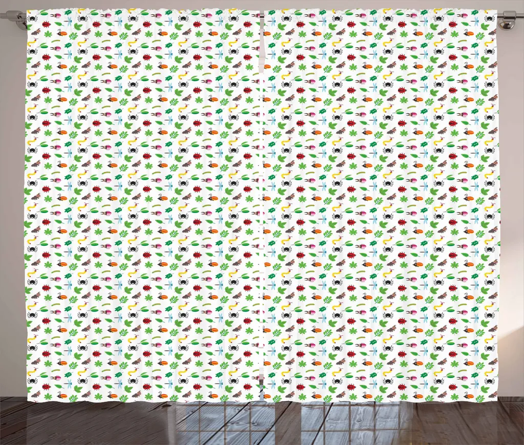 ABAKUHAUS Animali Tenda rustica, Nursery Cartoon Fauna, Camera da letto Tenda con passanti e ganci, 280 x 175 cm, Multicolore
