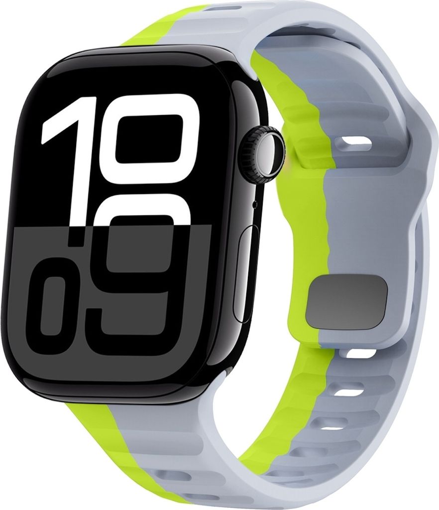 Für Apple Watch Series 11 10 42mm / 9 8 7 41 / 6 SE 5 4 40mm Silikon Wellenstruktur Armband Grau / Grün