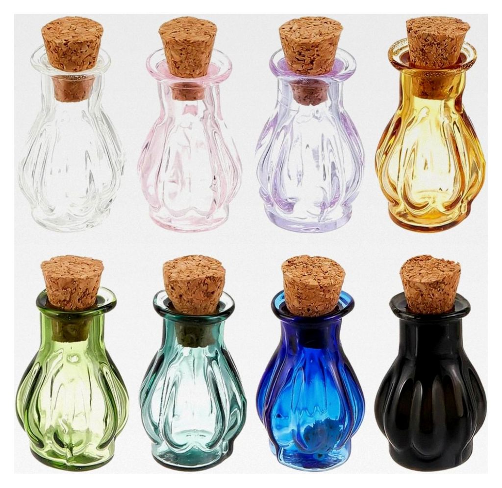 8 Farben Mini-Glasflaschen 8 Stück Wunschflaschen mit Korkstopfen für Valentinstag, Hochzeit und DIY-Dekoration