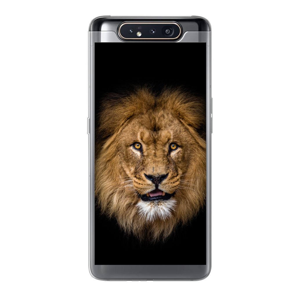 MuchoWow Handyhülle Schutzhülle Hülle für Samsung Galaxy A80 Löwe - Porträt - Schwarz - Tiere Silikon Softcase Handy Hülle - Schutzdeckel