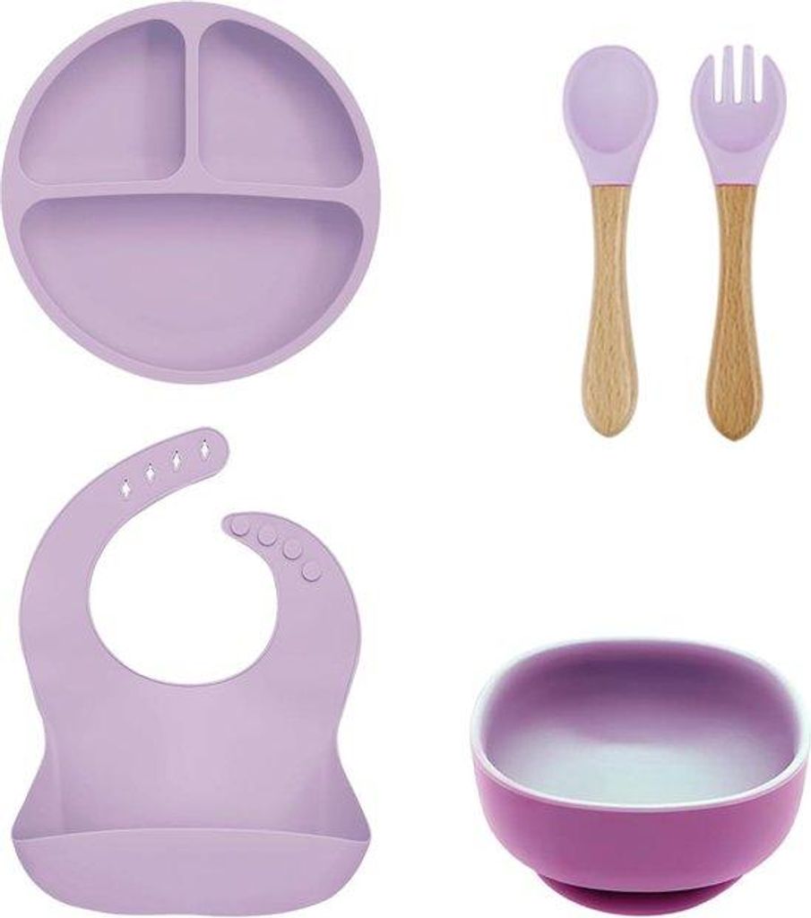 Silikonische Babybordensets, 5-teilig, antislip, sicher, nachhaltig und praktisch, Paarfarbe