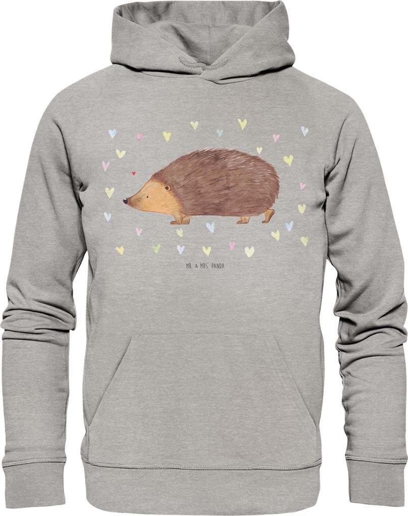 Mr. & Mrs. Panda Nachhaltiger Hoodie Igel Herzen Größe L - Heather Grey - Geschenk, Liebe, Pullover, Kuss, Kapuzenpullover, Herz, Sweatshirt, Kap...