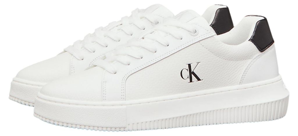 Calvin Klein - Logo Sneaker für Damen, Leder, Anti-Rutsch NA249 (38 EU) (Weiß/Schwarz)