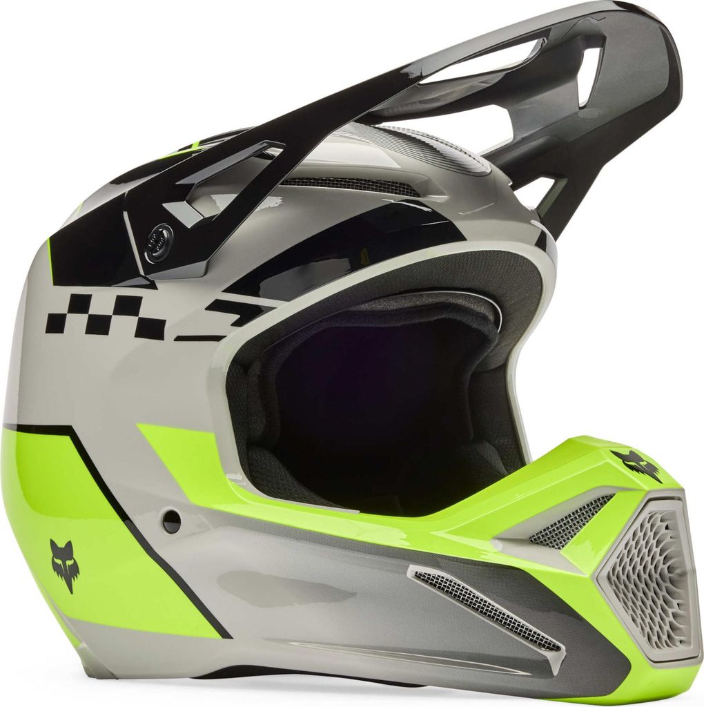 FOX V1 Collect Jugend Motocross Helm, schwarz/grau/gelb, Y/L (52/53)