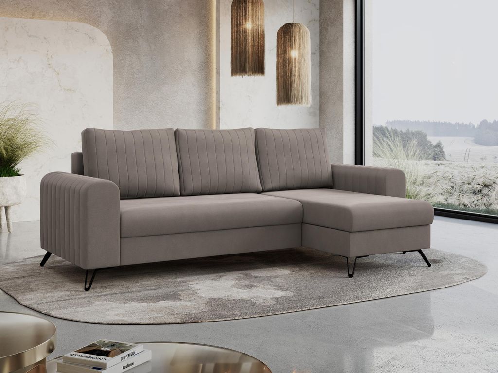 Ecksofa L-form, Bettsofa mit Schlaffunktion, zwei Bettkasten - AXEL - Braun