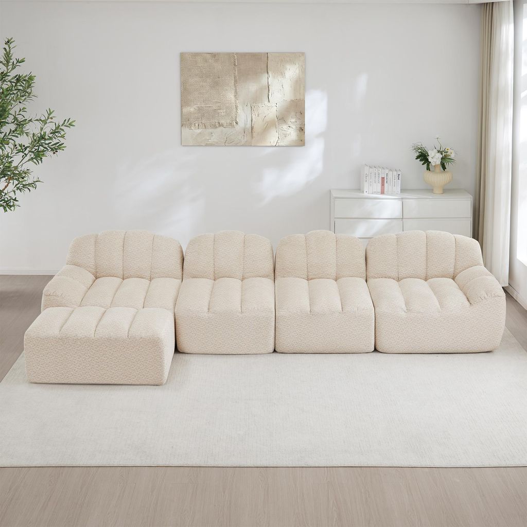 MODFU 4-Sitzer Modulares Sofa,Zweisitzer Ecksofa mit Rahmenlose,Big Sofa mit verstellbare Sitzkissen und 1 Ottoman,Schlafsofa mit geschwungene Form...