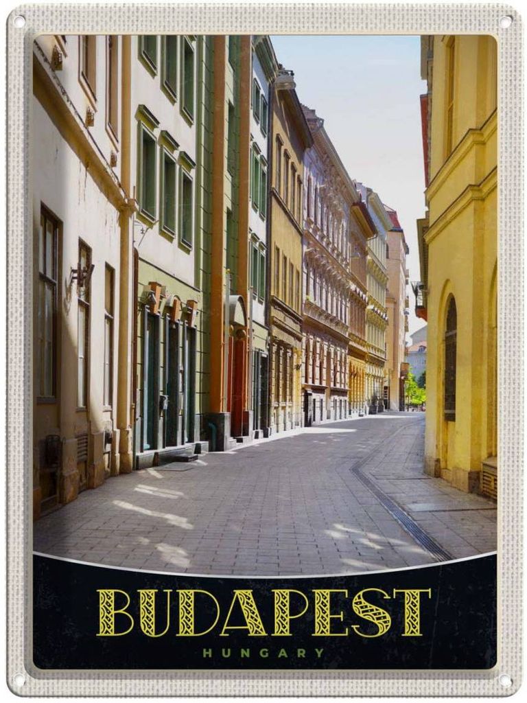 vianmo Blechschild 40x30 cm Budapest Ungarn Innenstadt Straße Bildmotiv Reisemotiv Abenteuer Reisen Europa Urlaub