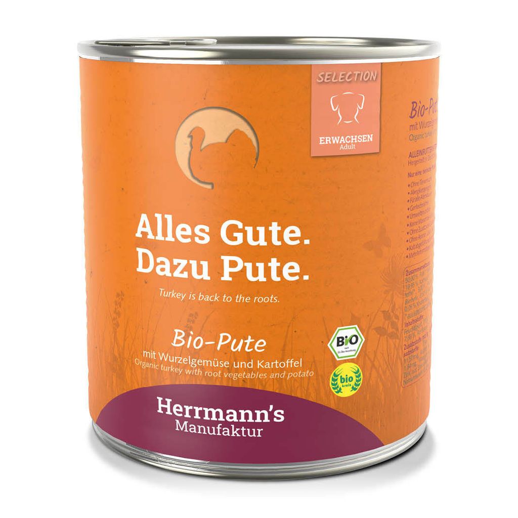 Herrmann's Manufaktur Pute mit Wurzelgemüse, Kartoffeln und Fenchel, Adult, jede Rasse, Kartoffel, Truthahn, Gemüse, 800 g