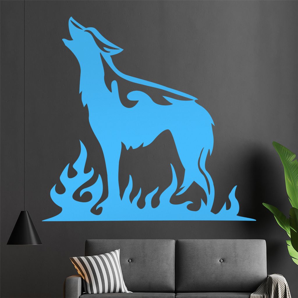 heulender Wolf Flammen Wandtattoo in 6 Größen - Wandaufkleber Wall Sticker - Dekoration, Küche, Wohnzimmer, Schlafzimmer, Badezimmer