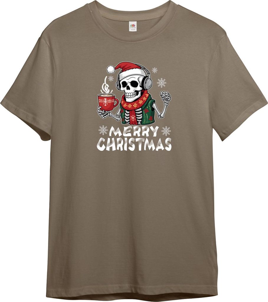 PAULGOS Herren T-Shirt "Skelett Musik und Kaffee Modell 1"