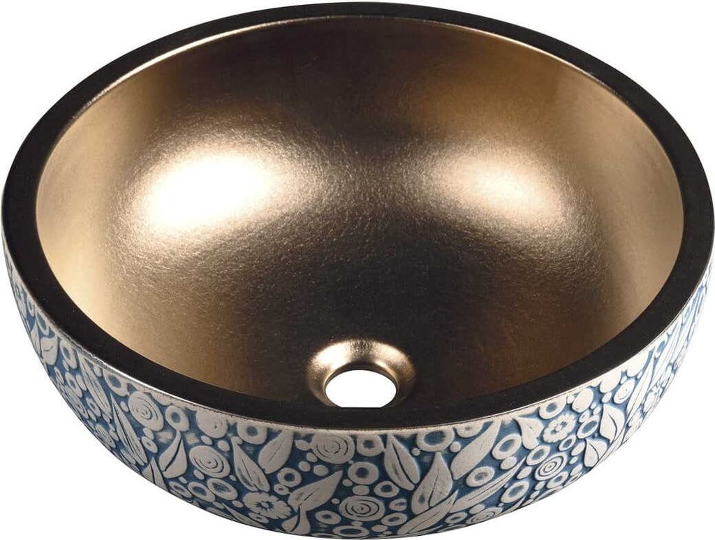 Lavabo da appoggio in Vetroceramica, 41X15 cm, rame/blu, Immagine del prodotto 