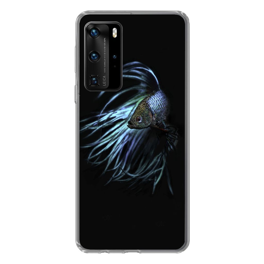 MuchoWow Handyhülle Schutzhülle Hülle für Huawei P40 Pro Fisch - Schwanz - Schwarz Silikon Softcase Handy Hülle - Schutz